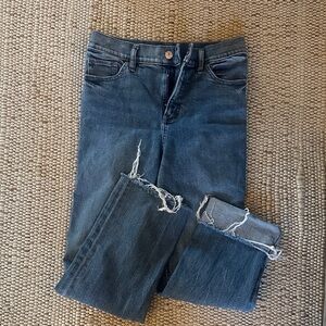 Express Dark Blue Distressed Ankle Jeans